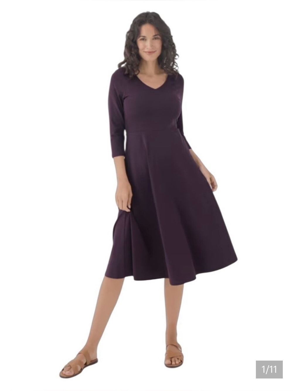EUC Pact Fit and Flare “Shortie Length” Party Midi Dress in Plum Size S